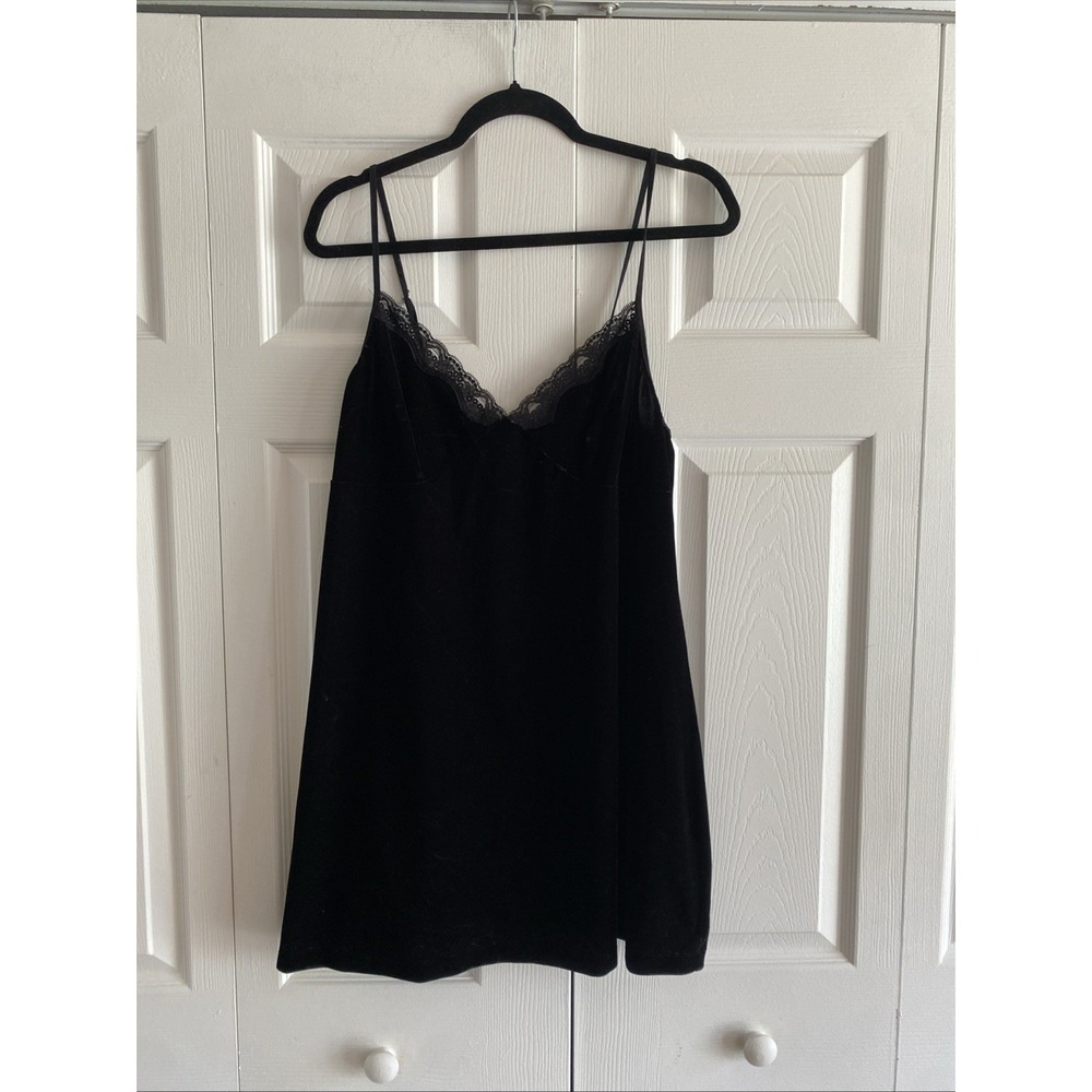 Secret Treasures Velvet Lace Trim Chemise Womens 1X Black Sleepwear Y2K Nightie - Picture 2 of 7